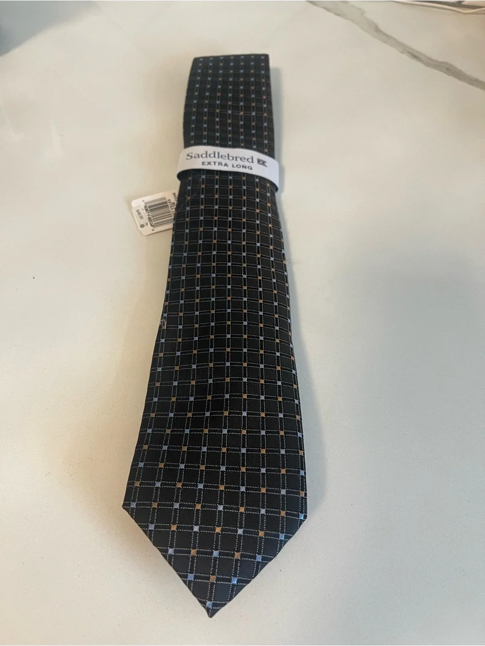 Saddlebred Navy Plaid Tie with Light Blue and Tan Grid